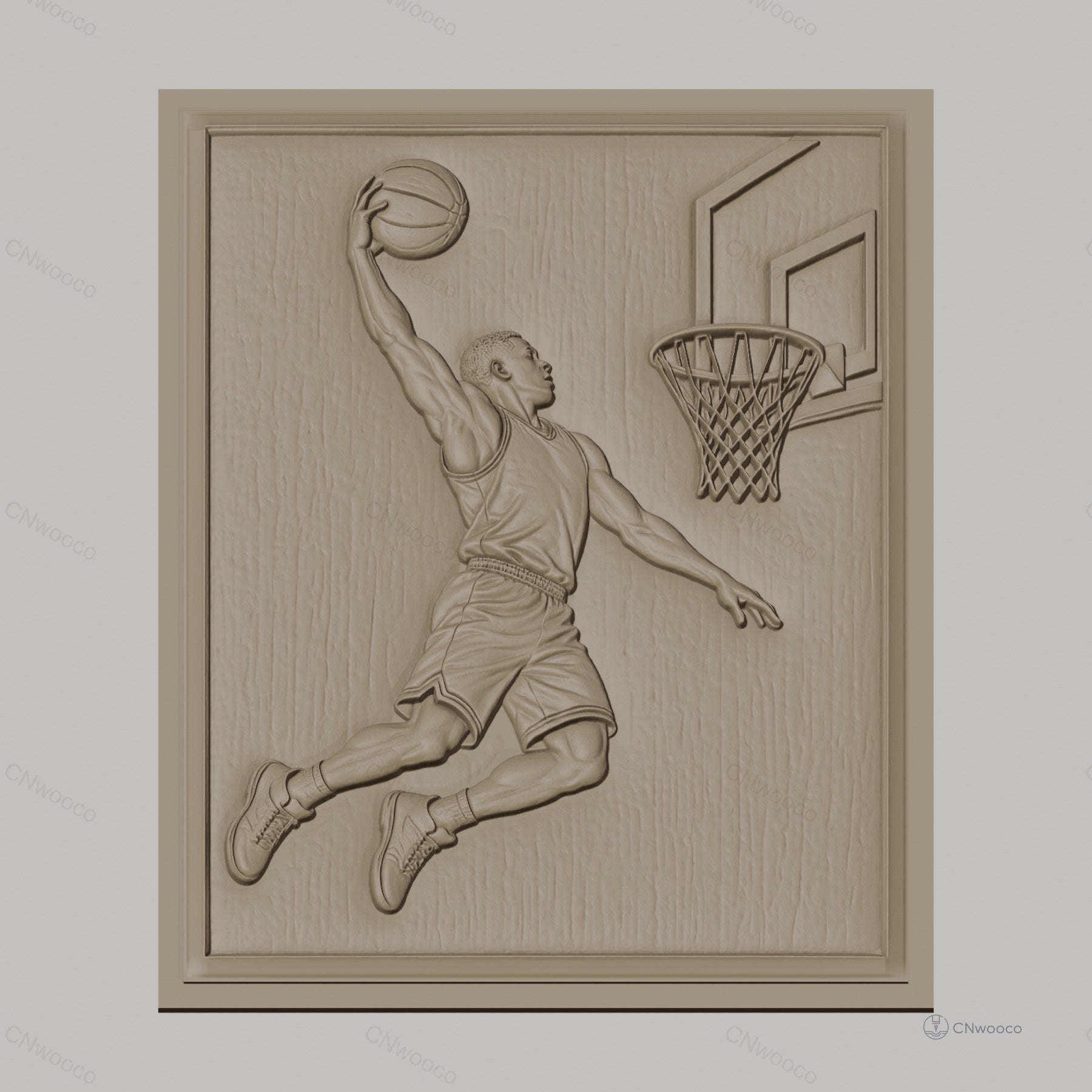 Fichier CNC & impression 3D basket-ball joueur dunking panier haute qualité relief STL