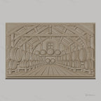 Fichier CNC & impression 3D cave à vin avec tonneaux en bois, ambiance rustique, haute qualité relief STL