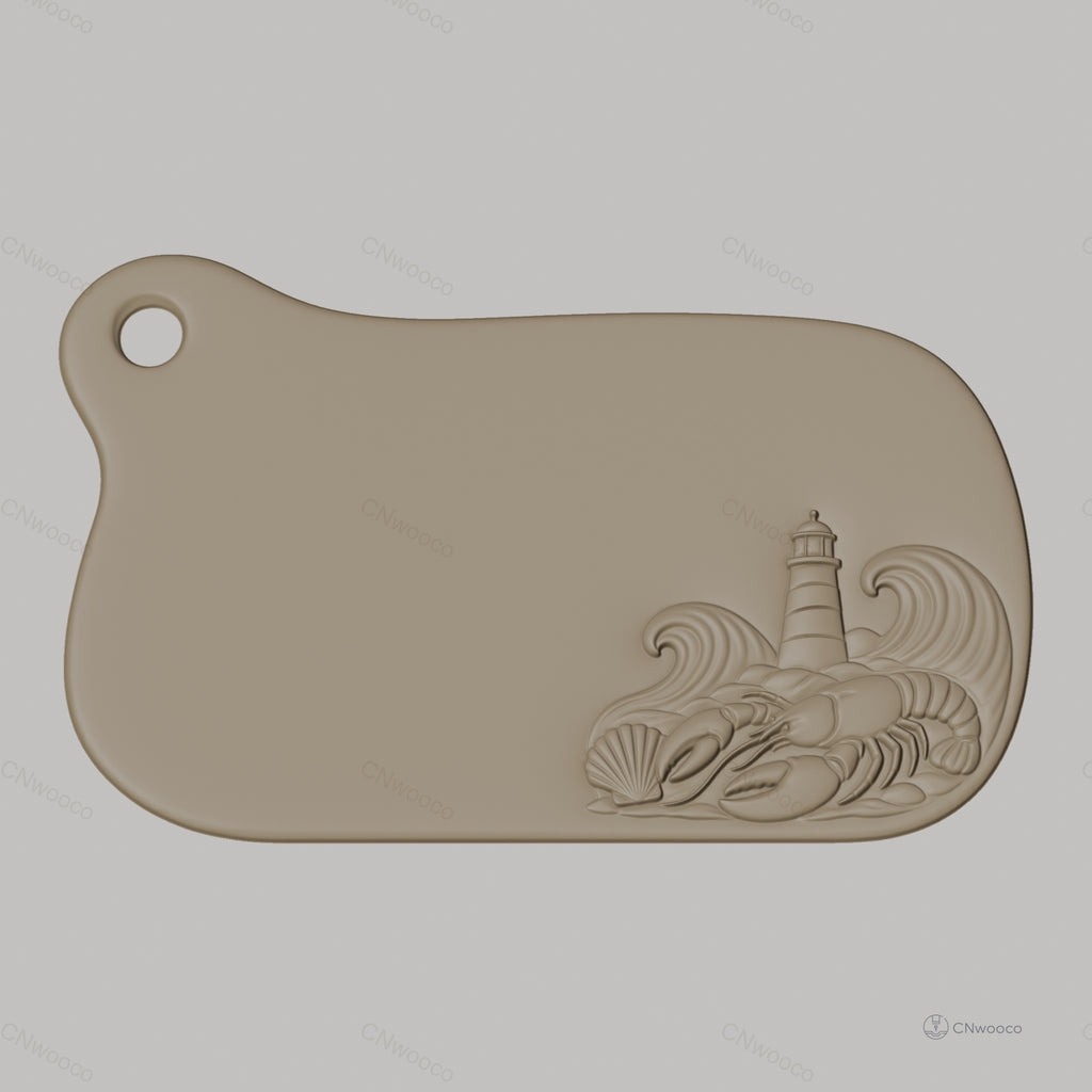 Fichier CNC bord de mer, homard, phare et coquille en bas-relief, STL