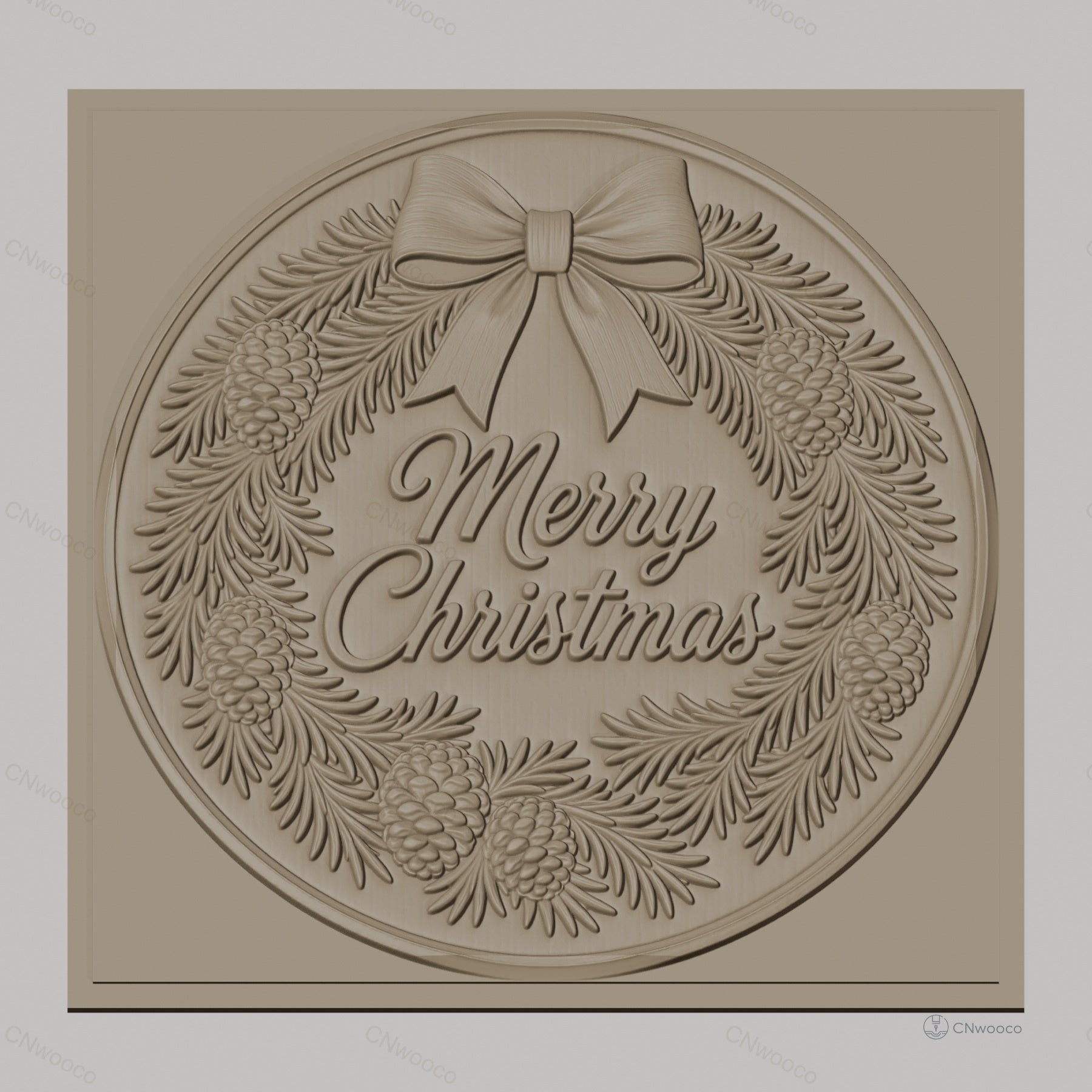 Fichier CNC & impression 3D couronne de Noël, pommes de pin et ruban, haute qualité relief STL