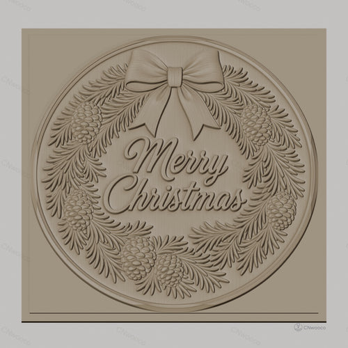 Fichier CNC & impression 3D couronne de Noël, pommes de pin et ruban, haute qualité relief STL