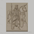 Fichier CNC & impression 3D roi antique avec bouclier et taureau décoratif, haute qualité relief STL