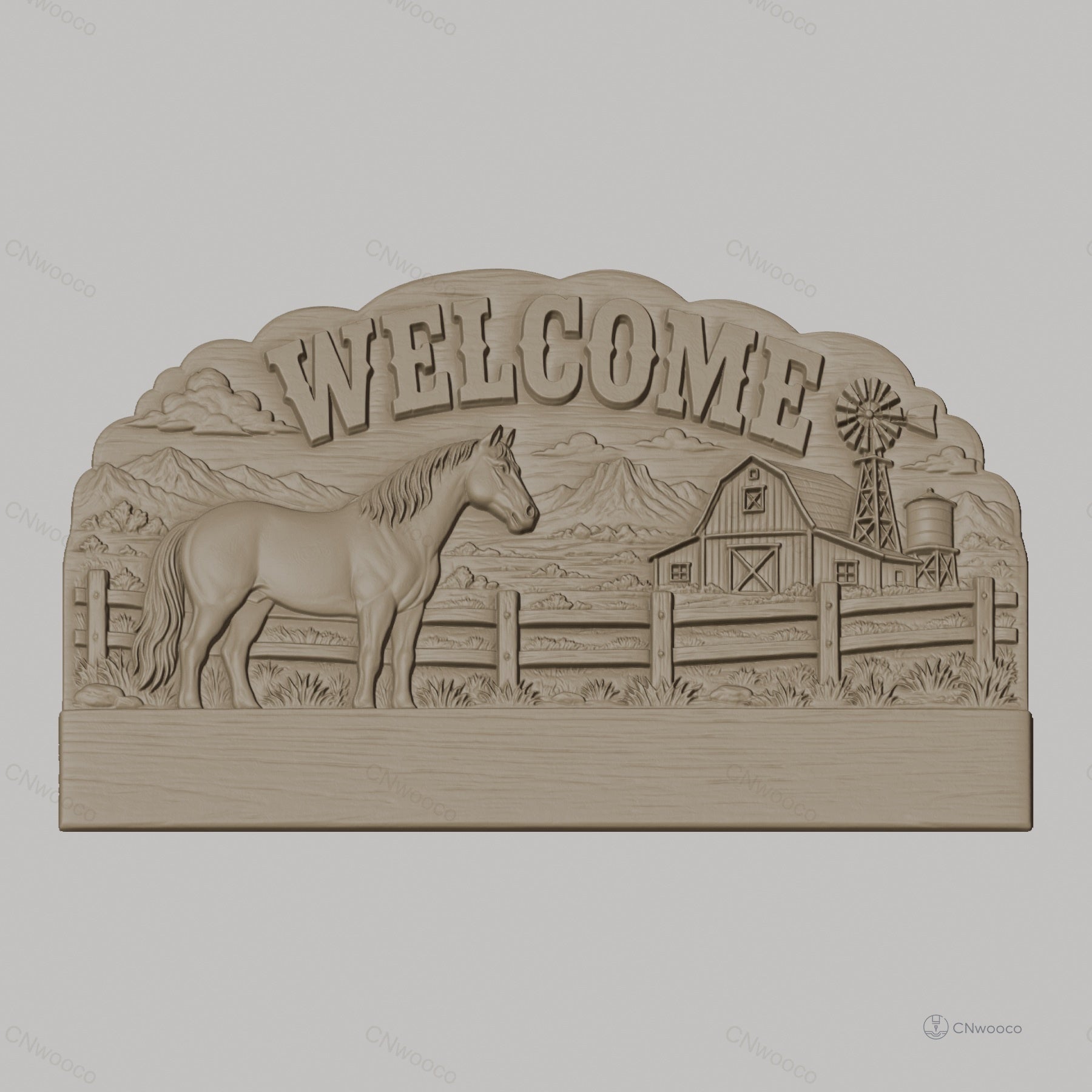 Fichier CNC porte-clés mural décoration panneau welcome ferme cheval, STL très haute qualité