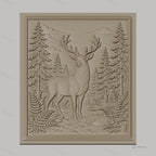 Fichier CNC & impression 3D cerf dans forêt avec fougères et rochers, haute qualité relief STL