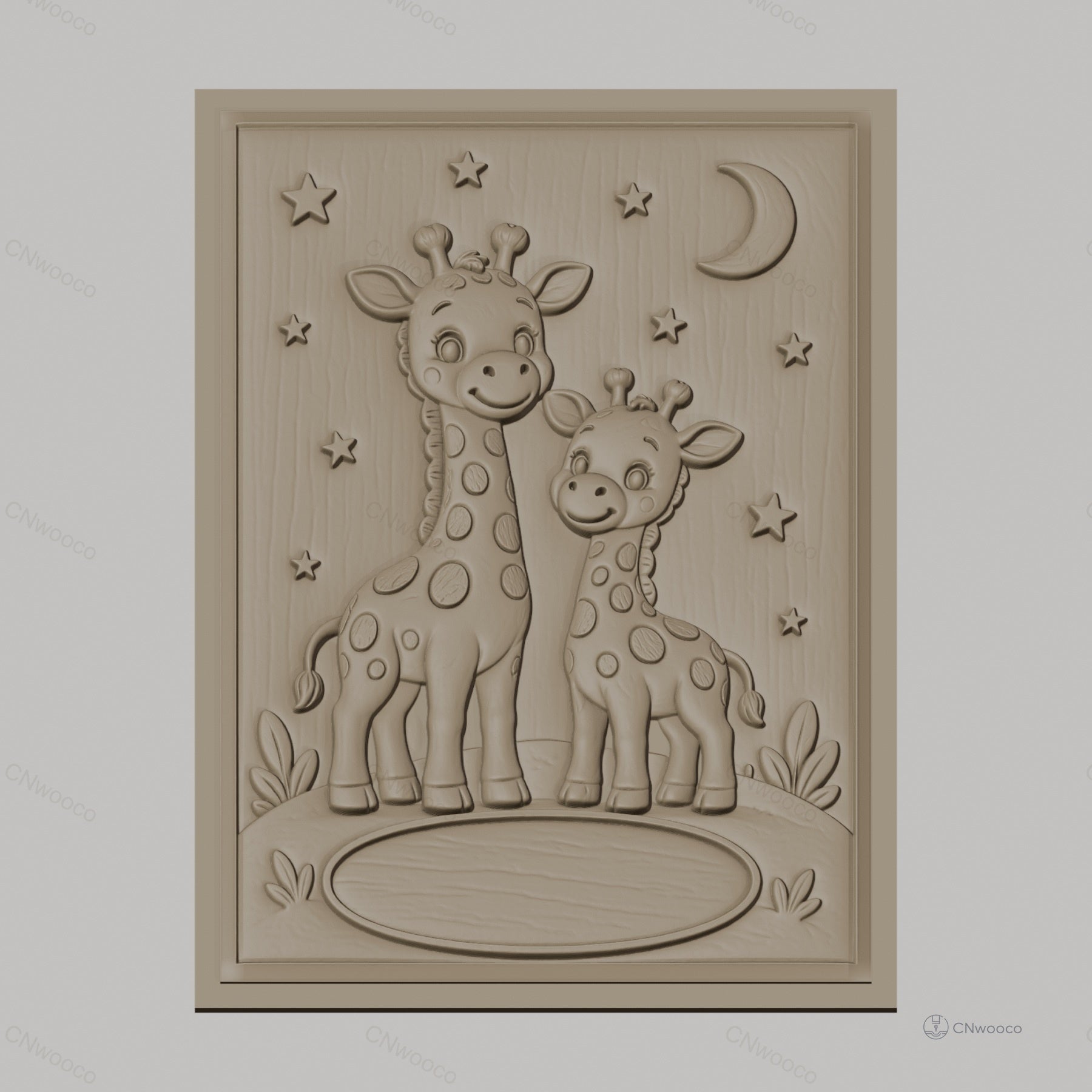 Fichier CNC & impression 3D girafes bébé et mère, étoiles et lune, haute qualité relief STL