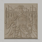 Fichier CNC & impression 3D Empereur chinois avec armée en armure et drapeaux, haute qualité relief STL