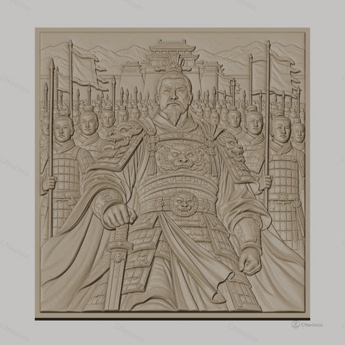 Fichier CNC & impression 3D Empereur chinois avec armée en armure et drapeaux, haute qualité relief STL