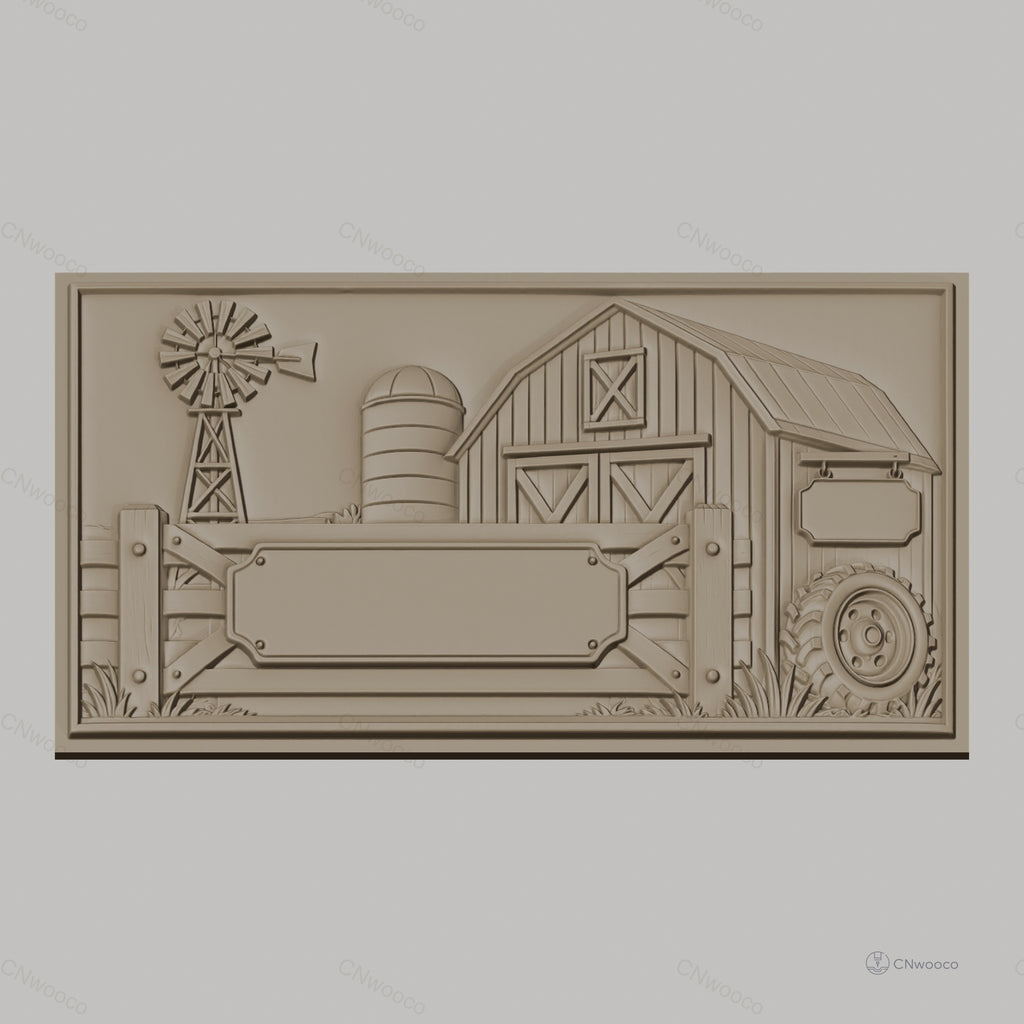 Fichier CNC & impression 3D ferme avec grange, moulin à vent et clôture, haute qualité relief STL