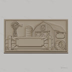 Fichier CNC & impression 3D ferme avec grange, moulin à vent et clôture, haute qualité relief STL