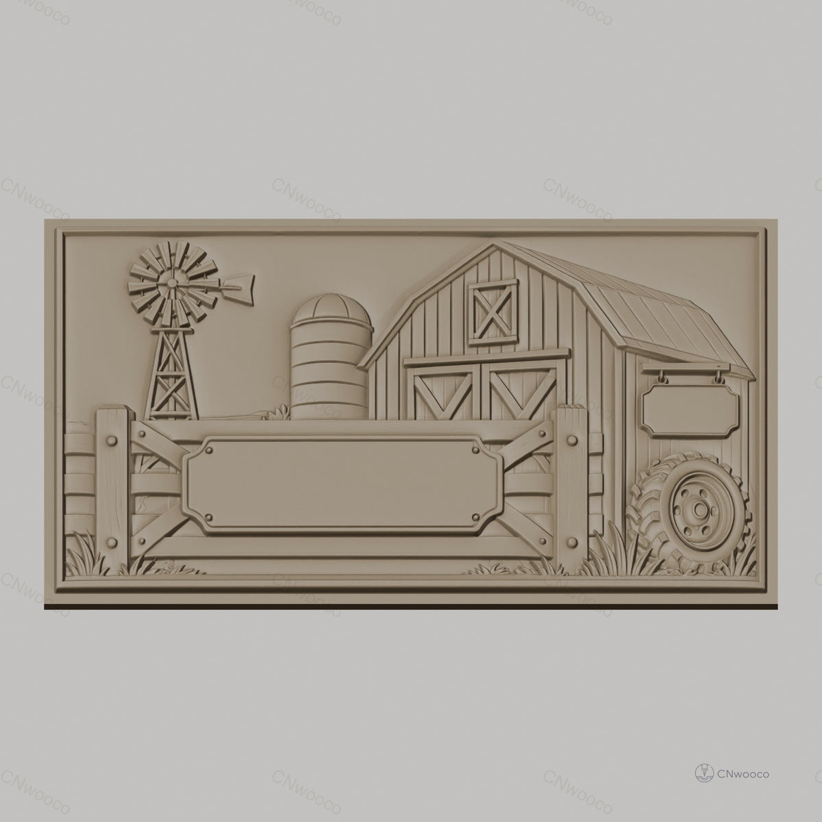 Fichier CNC & impression 3D ferme avec grange, moulin à vent et clôture, haute qualité relief STL