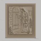 Fichier CNC & impression 3D Jésus frappant à la porte, scène biblique avec lanterne, haute qualité relief STL