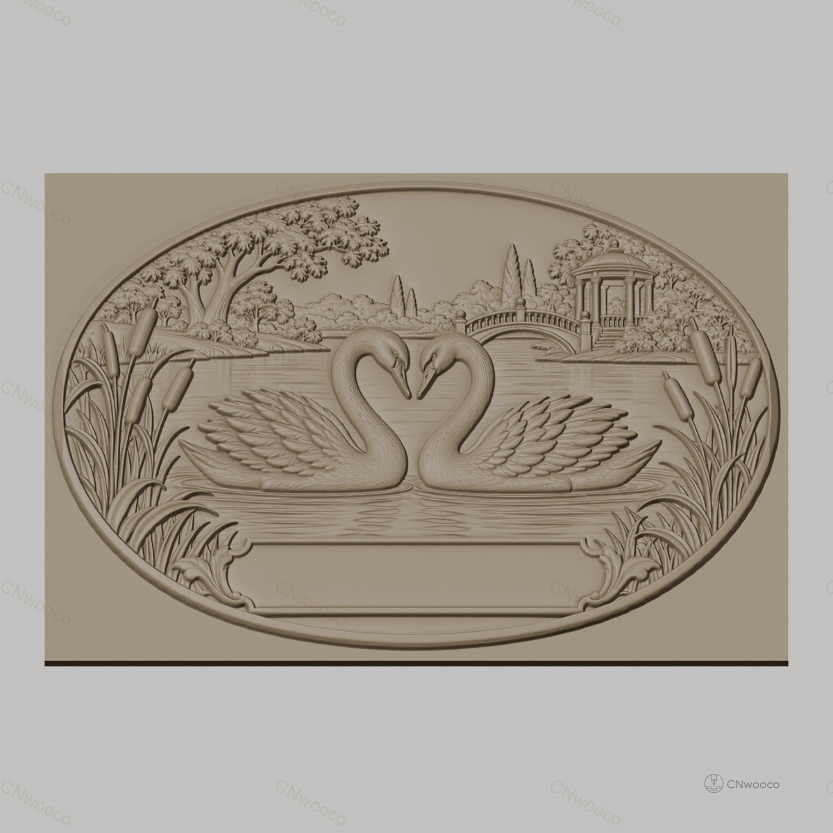 Fichier CNC & impression 3D cygnes sur lac, pont et pavillon, haute qualité relief STL
