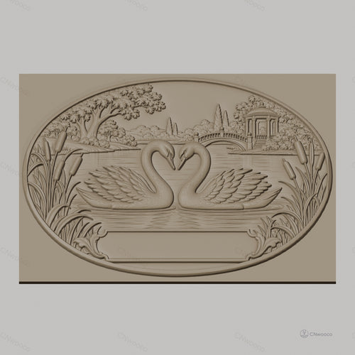 Fichier CNC & impression 3D cygnes sur lac, pont et pavillon, haute qualité relief STL