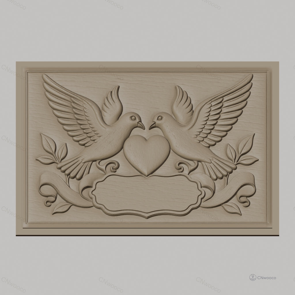 Fichier CNC & impression 3D colombes amour coeur feuilles bannière haute qualité relief STL