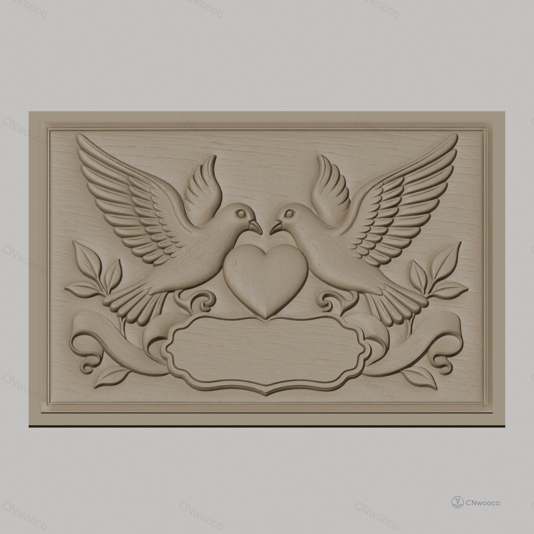 Fichier CNC & impression 3D colombes amour coeur feuilles bannière haute qualité relief STL