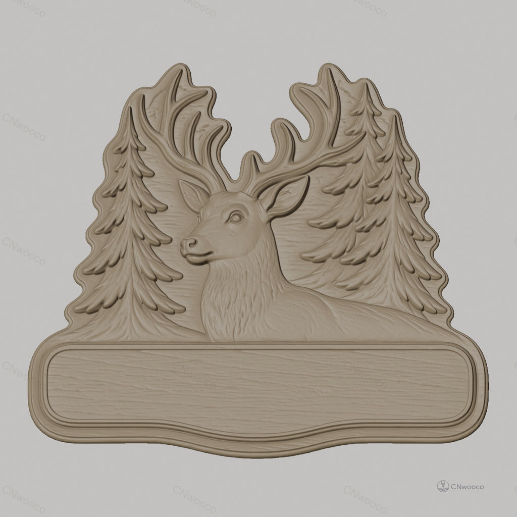 Fichier CNC & impression 3D enseigne décorative cerf et sapins, STL très haute qualité
