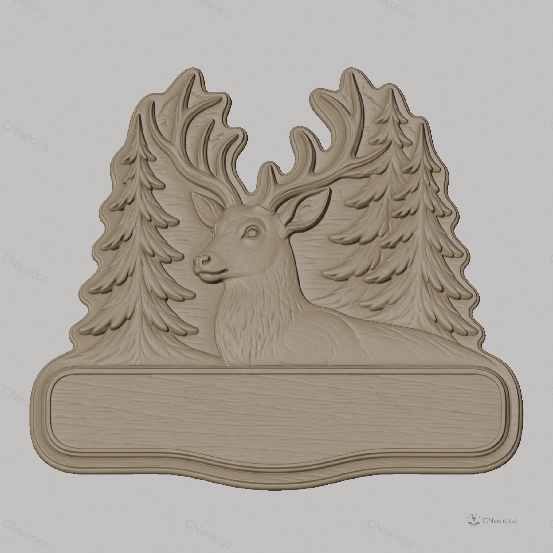 Fichier CNC & impression 3D enseigne décorative cerf et sapins, STL très haute qualité