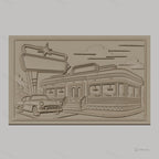 Fichier CNC & impression 3D Diner américain rétro, voiture vintage et enseigne, haute qualité relief STL