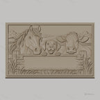 Fichier CNC & impression 3D animaux de la ferme, cheval chien vache panneau vide, haute qualité relief STL