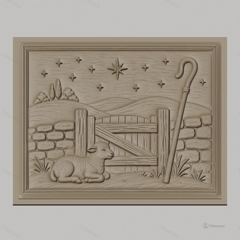 Fichier CNC & impression 3D agneau berger, porte en bois et étoile, haute qualité relief STL