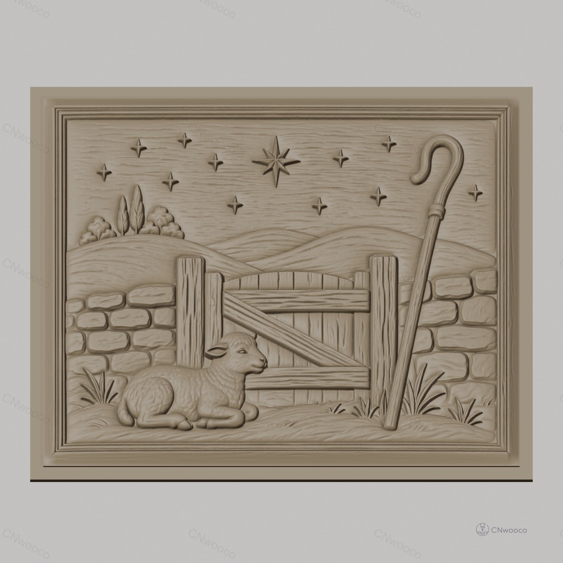 Fichier CNC & impression 3D agneau berger, porte en bois et étoile, haute qualité relief STL