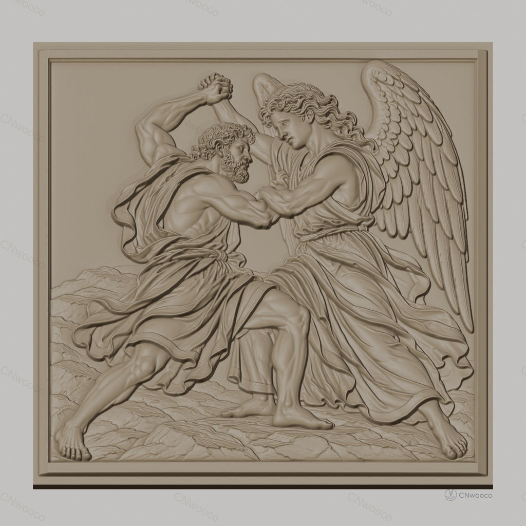 Fichier CNC & impression 3D combat entre un homme musclé et un ange ailé, haute qualité relief STL