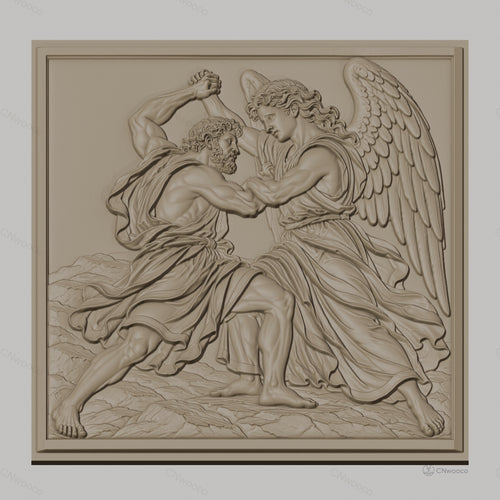 Fichier CNC & impression 3D combat entre un homme musclé et un ange ailé, haute qualité relief STL