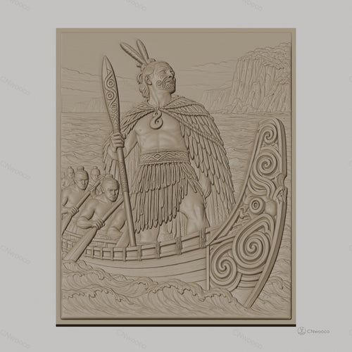 Fichier CNC & impression 3D guerrier maori, pirogue traditionnelle et tatouages tribaux, haute qualité relief STL