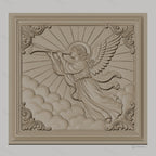 Fichier CNC & impression 3D ange trompettiste, nuages et rayons célestes, haute qualité relief STL