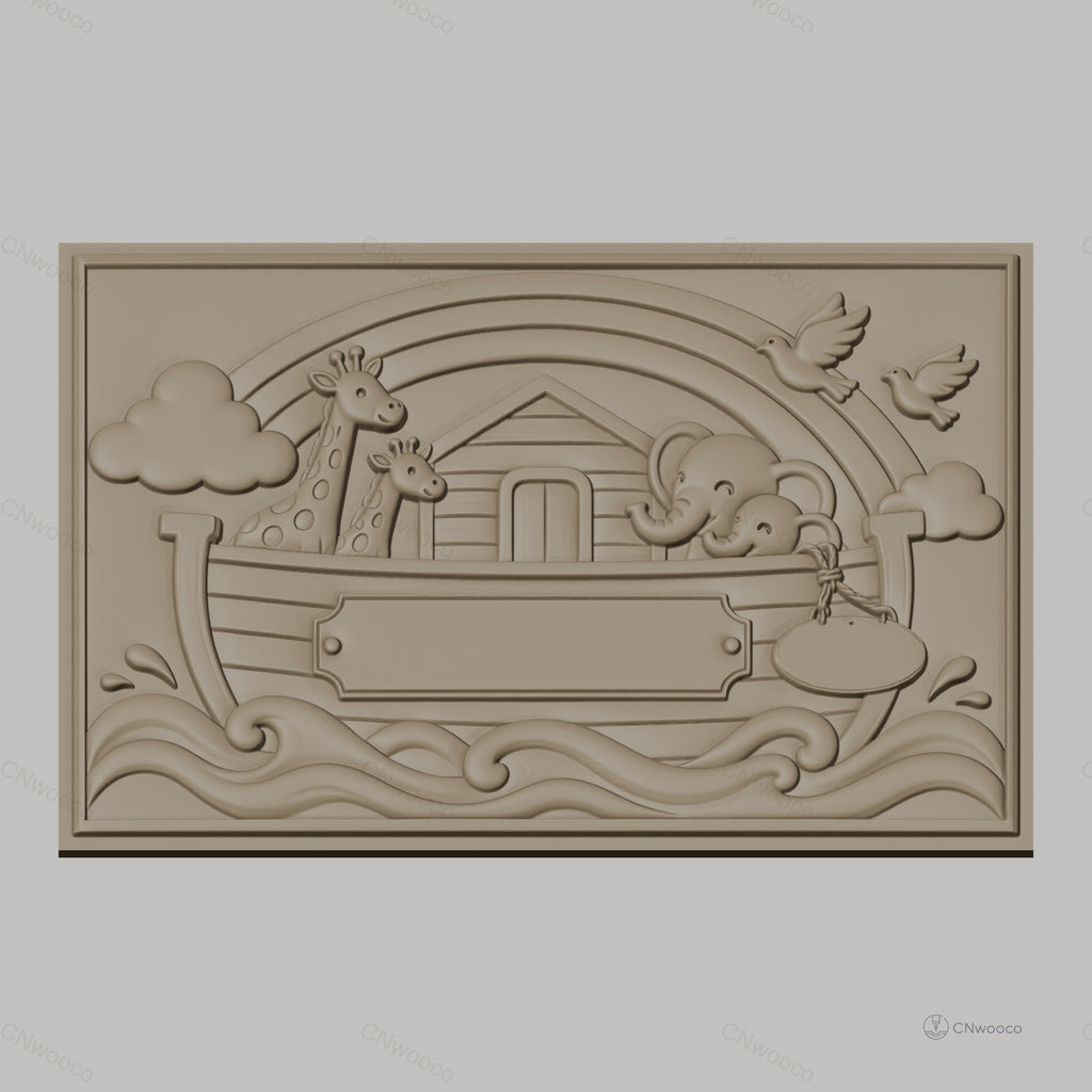 Fichier CNC & impression 3D Arche de Noé, animaux girafes éléphants colombe et arc-en-ciel, haute qualité relief STL