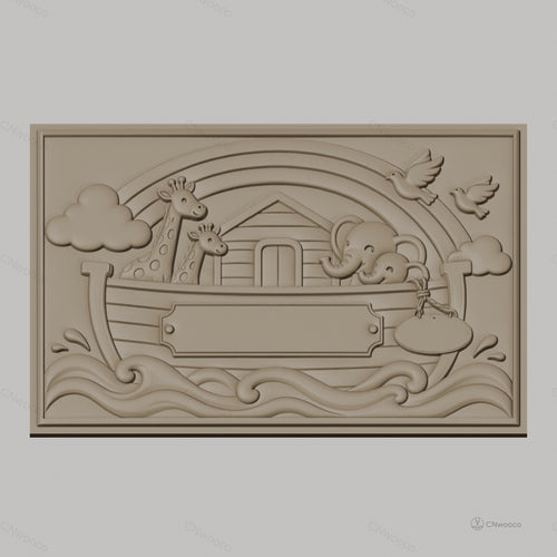Fichier CNC & impression 3D Arche de Noé, animaux girafes éléphants colombe et arc-en-ciel, haute qualité relief STL