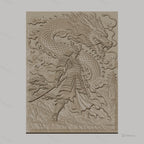 Fichier CNC & impression 3D samouraï et dragon japonais, guerrier en armure avec épée et paysage montagneux, haute qualité relief STL