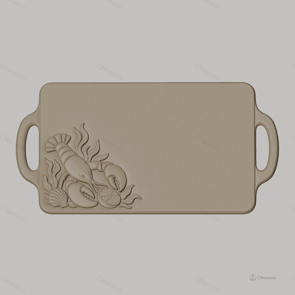 Fichier CNC plateau homard, coquillages et citron, bas-relief pour sculpture sur bois, STL
