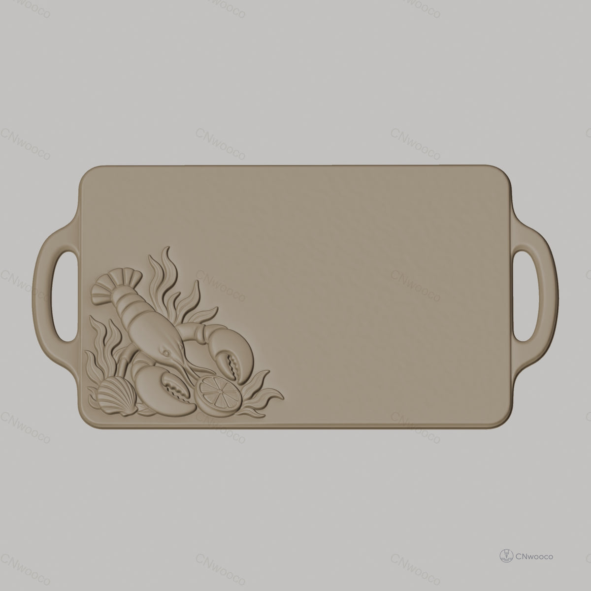 Fichier CNC plateau homard, coquillages et citron, bas-relief pour sculpture sur bois, STL