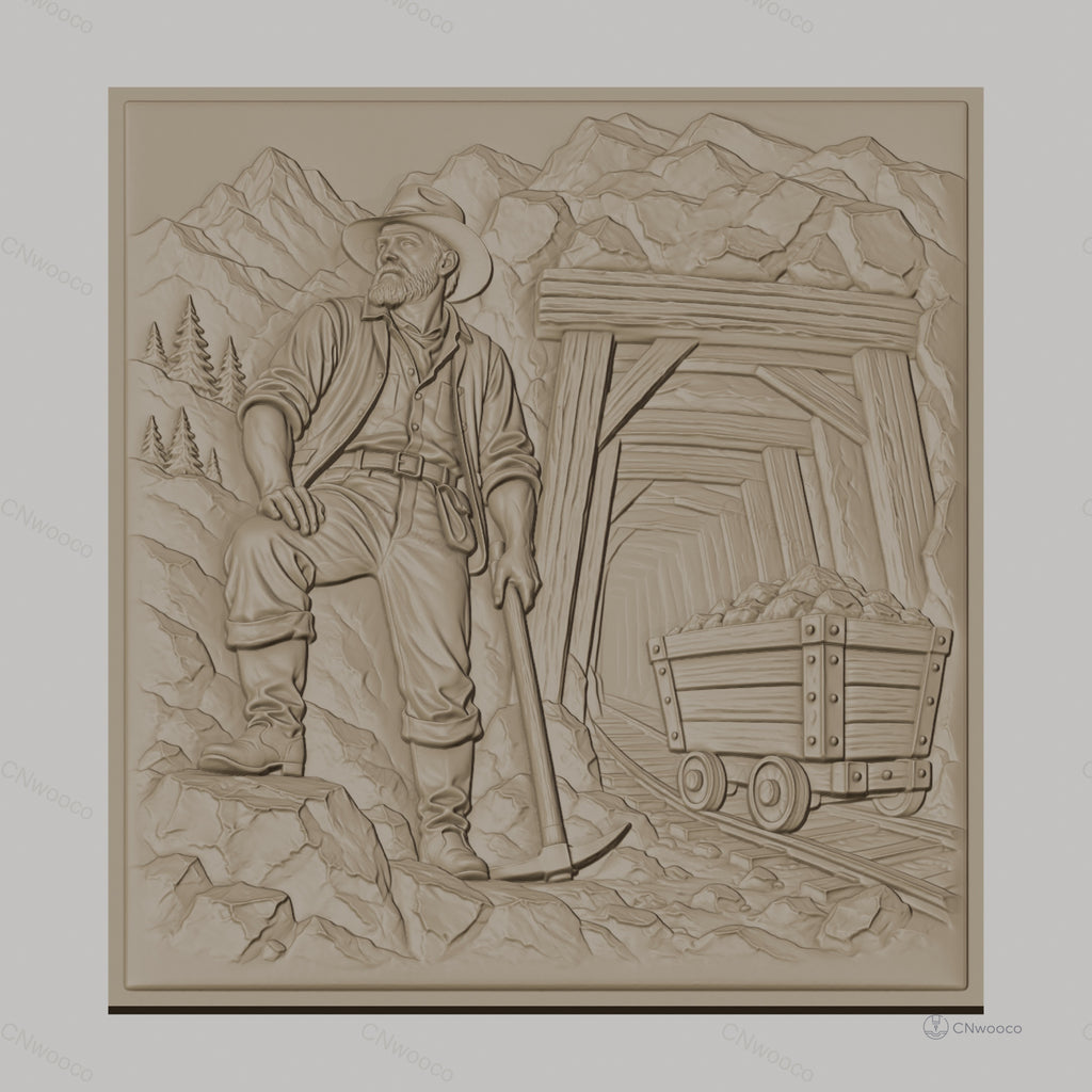 Fichier CNC & impression 3D mineur, galerie minière, wagon de mine, montagne, haute qualité relief STL