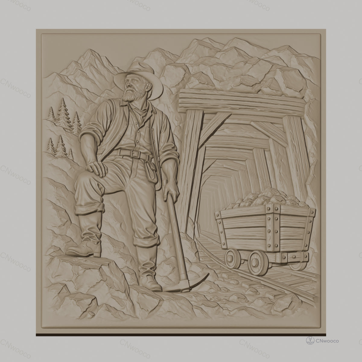 Fichier CNC & impression 3D mineur, galerie minière, wagon de mine, montagne, haute qualité relief STL