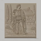 Fichier CNC & impression 3D guerrier romain debout, relief antique, colonne et cyprès, haute qualité relief STL