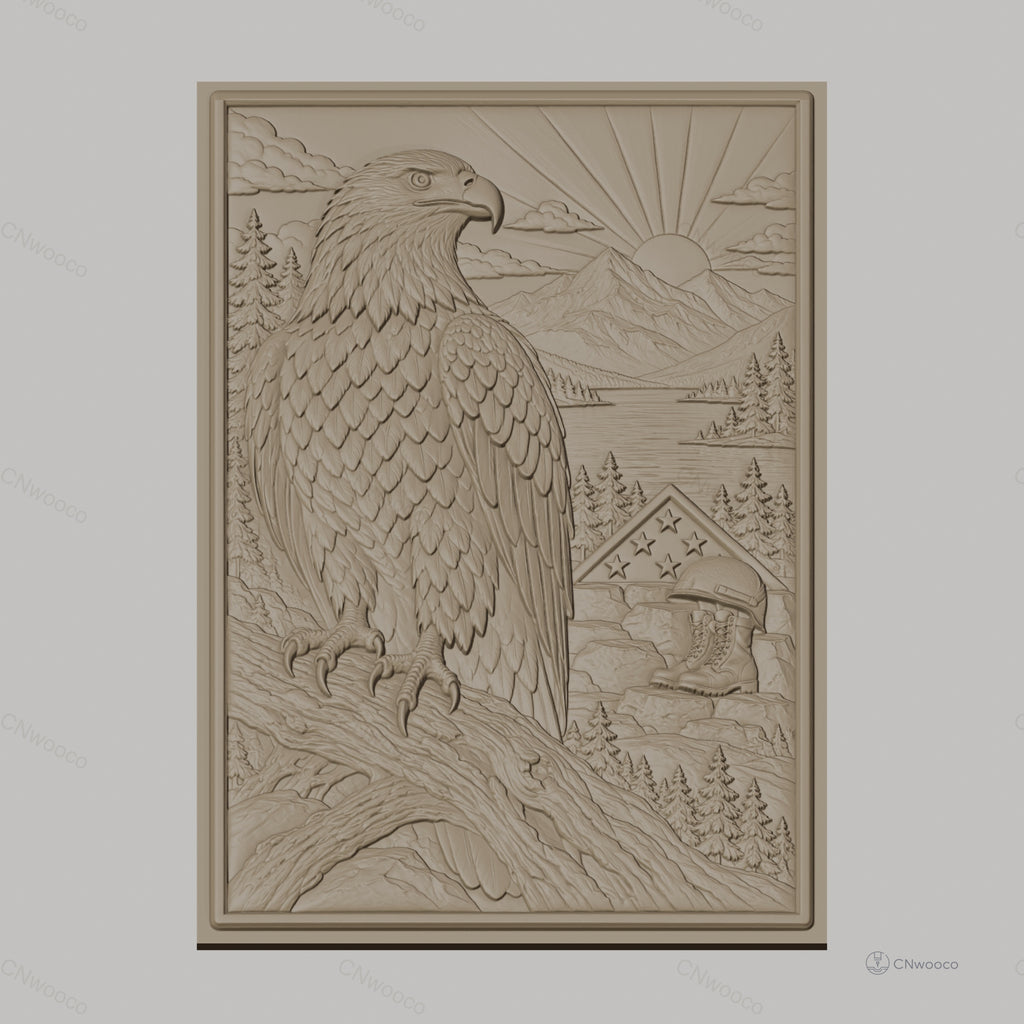 Fichier CNC & impression 3D aigle américain, drapeau, casque militaire, bottes, nature et montagne, haute qualité relief STL