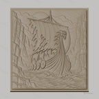 Fichier CNC & impression 3D bateau viking, voile déchirée, boucliers, relief marin, haute qualité relief STL