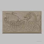 Fichier CNC & impression 3D combat légendaire entre guerriers viking et dragon de mer, haute qualité relief STL
