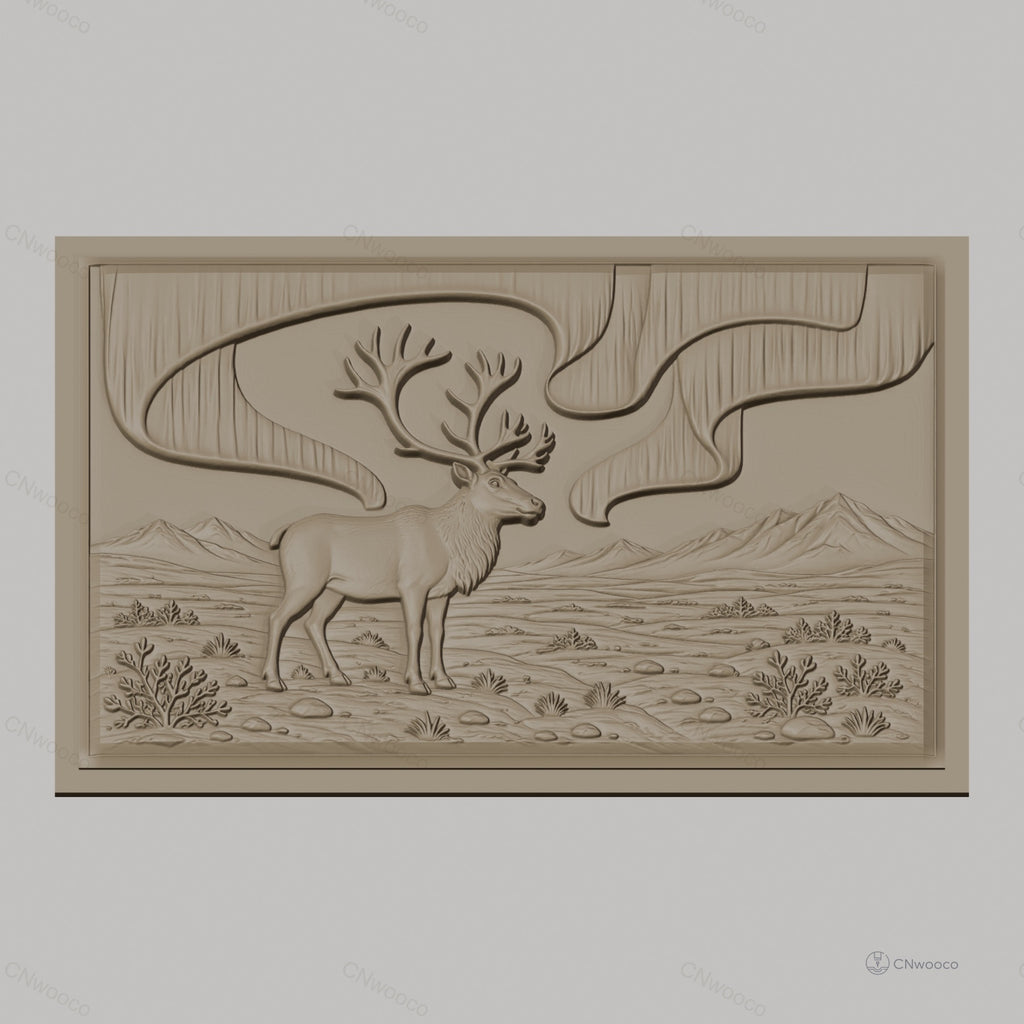 Fichier CNC & impression 3D Cerf avec bois, paysage montagnard et plantes, haute qualité relief STL
