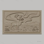 Fichier CNC & impression 3D Cerf avec bois, paysage montagnard et plantes, haute qualité relief STL