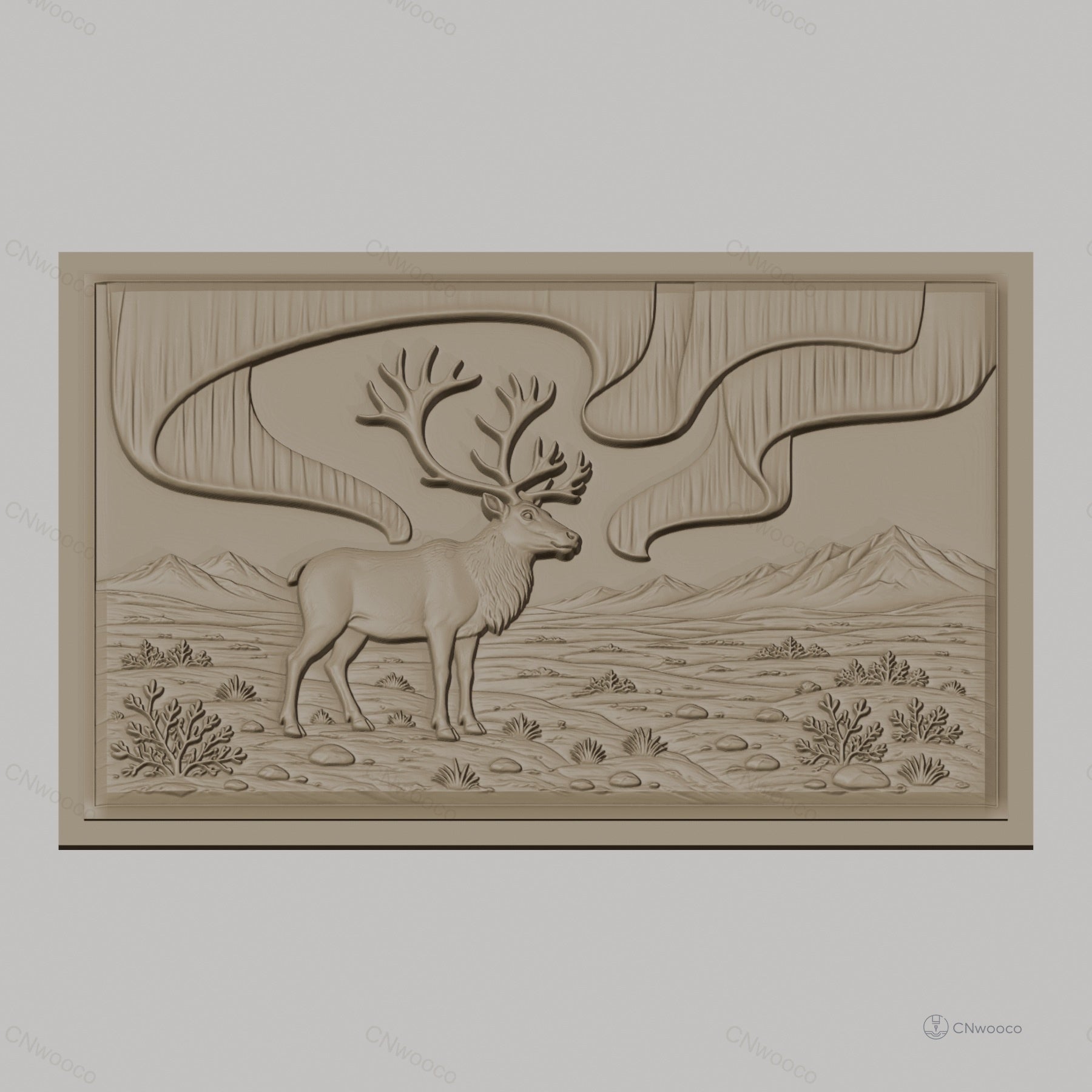 Fichier CNC & impression 3D Cerf avec bois, paysage montagnard et plantes, haute qualité relief STL