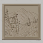 Fichier CNC & impression 3D randonnée montagne, marcheur avec sac à dos et paysage naturel, haute qualité relief STL