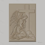 Fichier CNC & impression 3D ange en prière avec croix, relief religieux détaillé, haute qualité relief STL