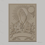 Fichier CNC & impression 3D mains en prière, chapelet, croix, lys et soleil, haute qualité relief STL