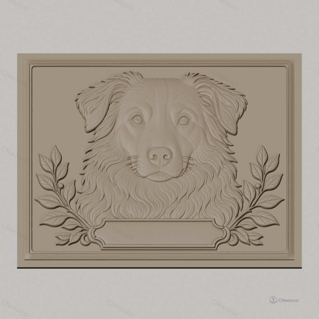 Fichier CNC & impression 3D chien avec cadre floral, portrait relief haute qualité relief STL