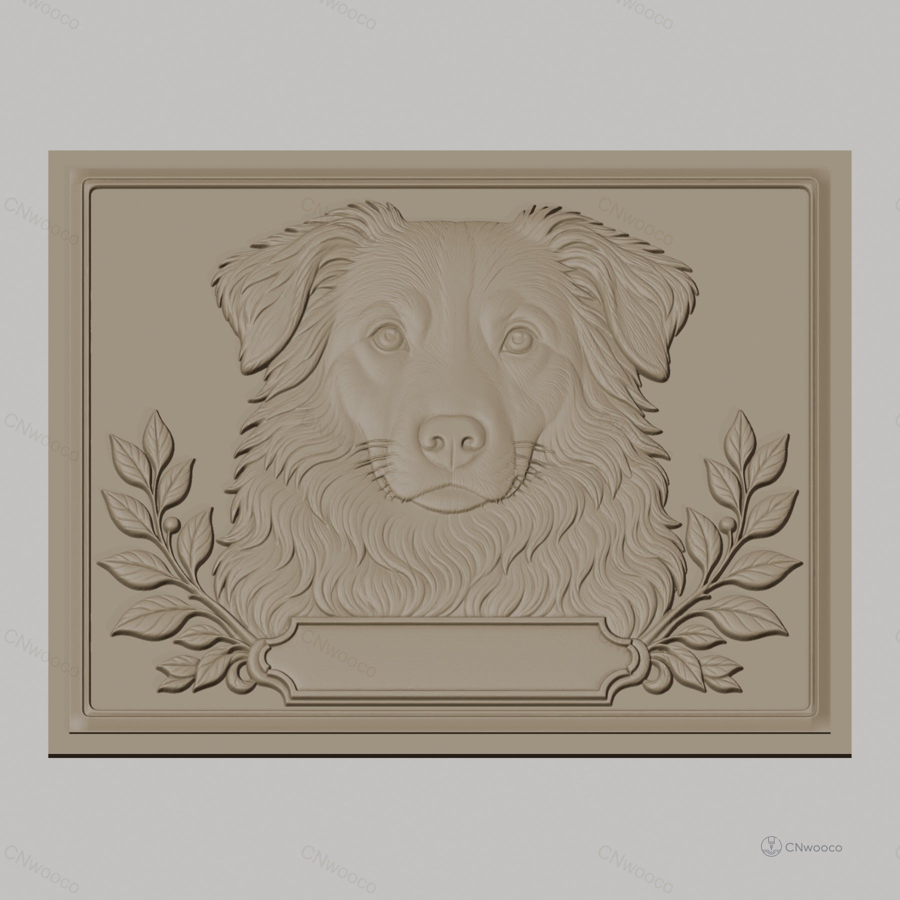 Fichier CNC & impression 3D chien avec cadre floral, portrait relief haute qualité relief STL