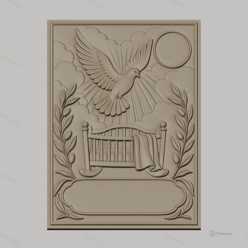 Fichier CNC & impression 3D berceau avec colombe, soleil, branches d'olivier, haute qualité relief STL