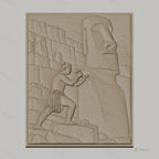 Fichier CNC & impression 3D statue Moaï et sculpteur, relief historique haute qualité relief STL